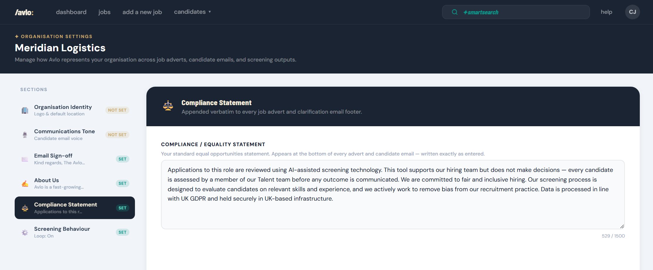 Avlo settings compliance configuration